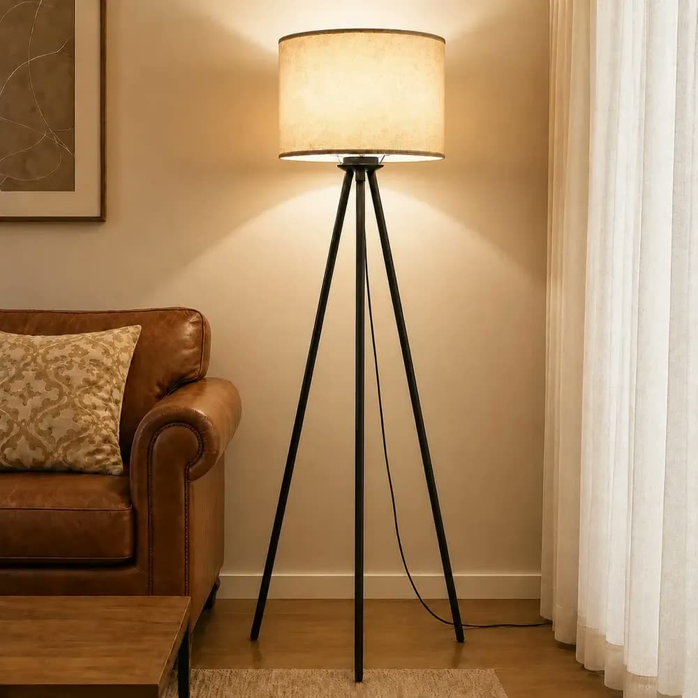 Abajur De Chão, Luminaria de Chão Tripe Retrô com 3 Cores de LuzAltura Ajustável Decoração Iluminação Perfeita Dimerizável 110-265V Bivolt Para Sala Quarto cabeceira Escritório Tieesa