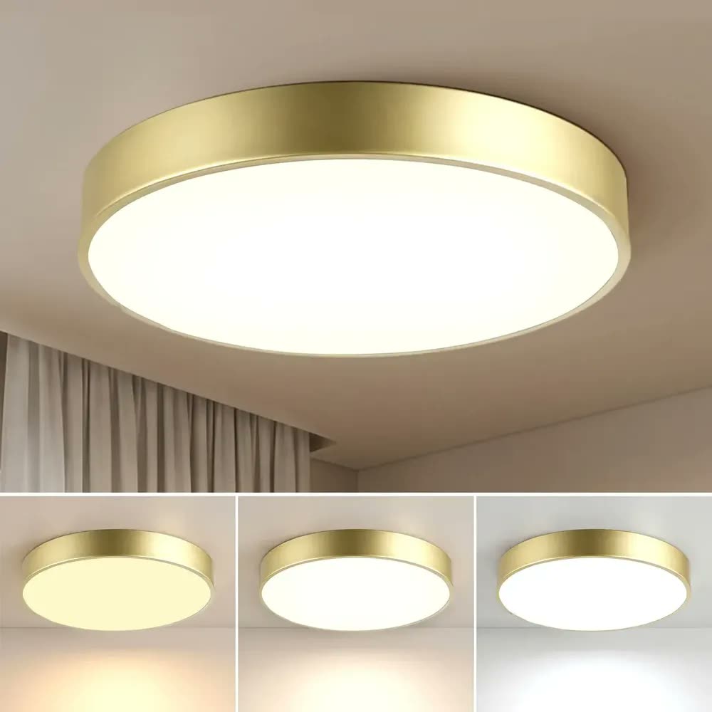 Luminaria Teto Lampada Plafon Dourada de Moderna Led Redonda Sobrepor para Quarto Casal Sala Estar Cozinha