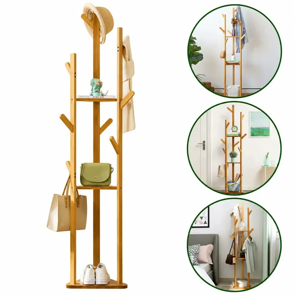 Mancebo Cabideiro de Chão Bambu Suporte Organizador Arara Roupas Prateleira Decoração