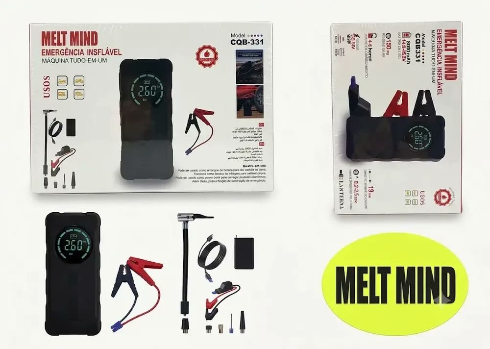 Auxiliar de Partida e Compressor de Ar Portátil Melt Mind com Power Bank