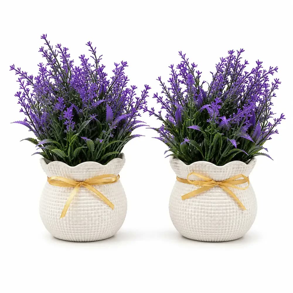 foto de Kit 2 Plantas Banheiro Artificial Sala Vasinho Flores Roxas Vaso Decorativo Qualidade Premium