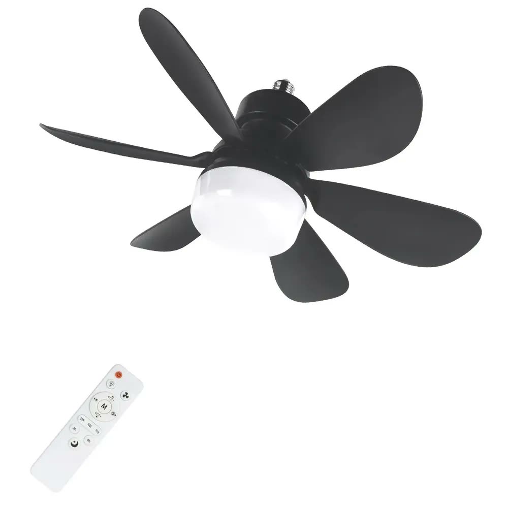Luz Do Ventilador Do Teto Led Com Controle Remoto,42cminstalação Fácil Baseada Em E26, Escurecimento Sem Passos De 3 Cores，Preto