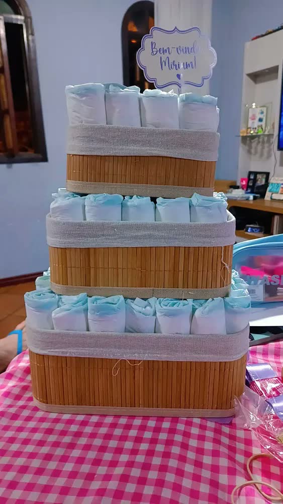 foto de Kit 3 Cesto Organizador De Bambu Com Forro Removível Branco