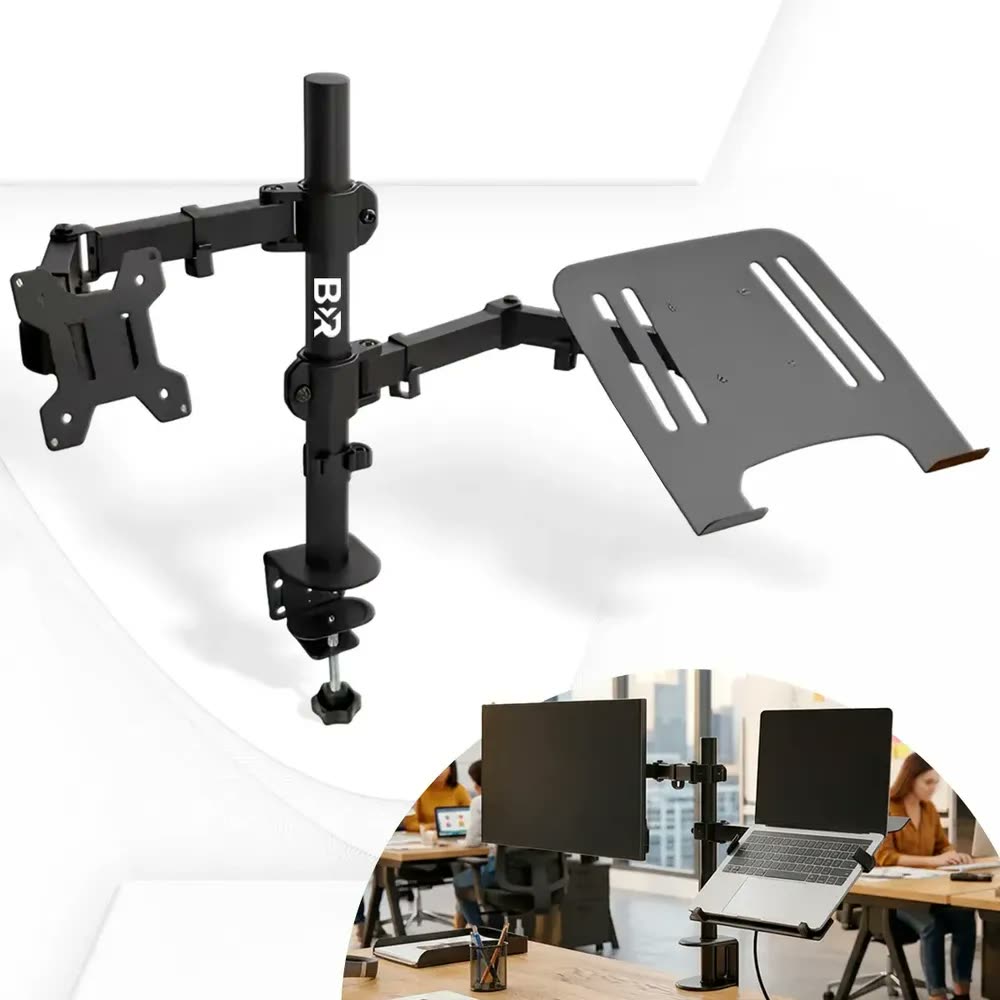 Suporte Monitor e Notebook Duplo de Mesa Articulado 12