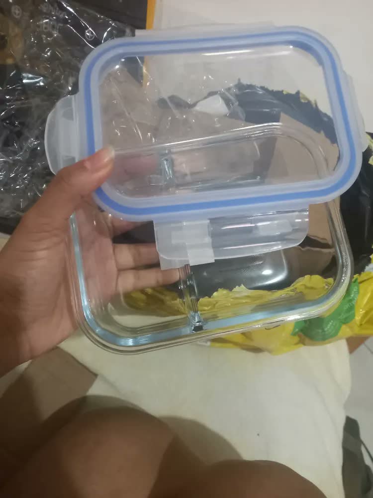 foto de Kit 4 Potes de Vidro com Divisória 640ml Hermético Fitness Refratário Pítia