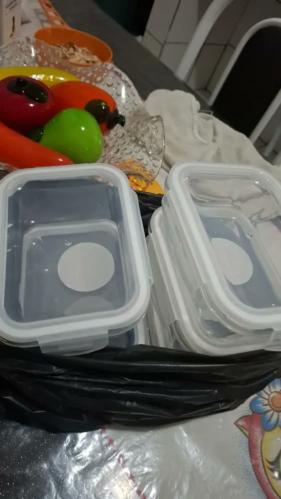 foto de Kit 4 Potes de Vidro com Divisória 640ml Hermético Fitness Refratário Pítia
