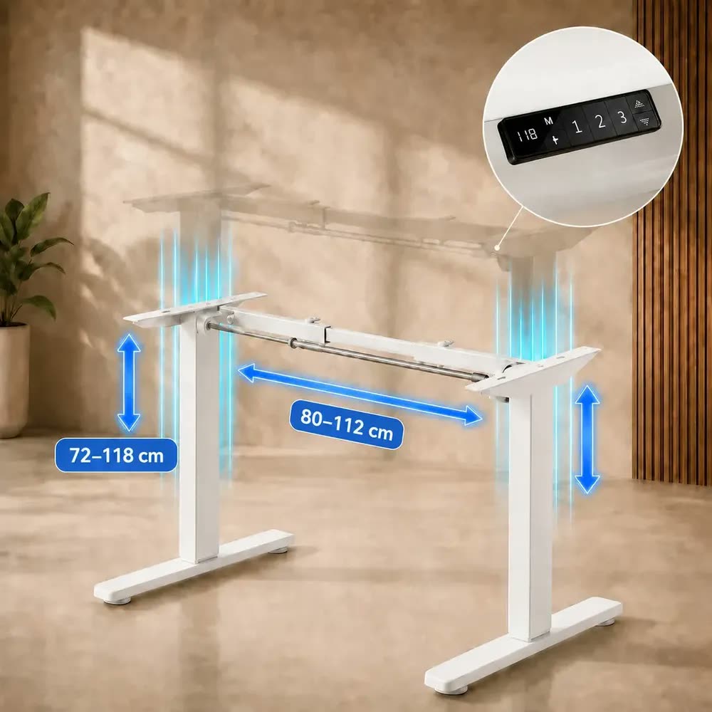 Estrutura De Mesa Elétrica Ergonômica Ajustável C/ Regulagem Altura Estável Escritório Cor Branca LuvinCo