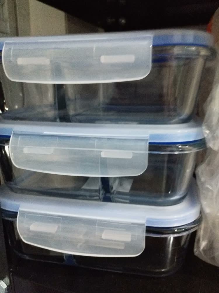 foto de Kit 3 Potes 640ml com Divisória de Vidro Hermético Borossilicato Marmita Pítia