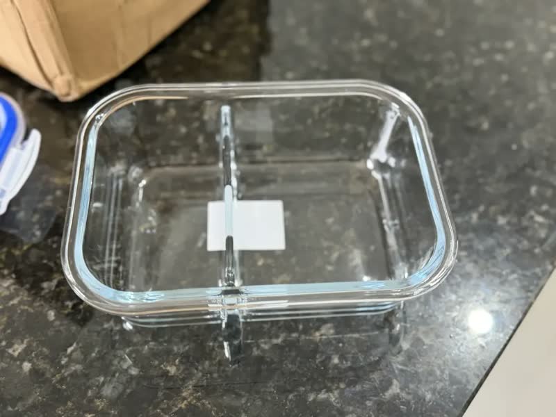 foto de Kit 3 Potes 640ml com Divisória de Vidro Hermético Borossilicato Marmita Pítia