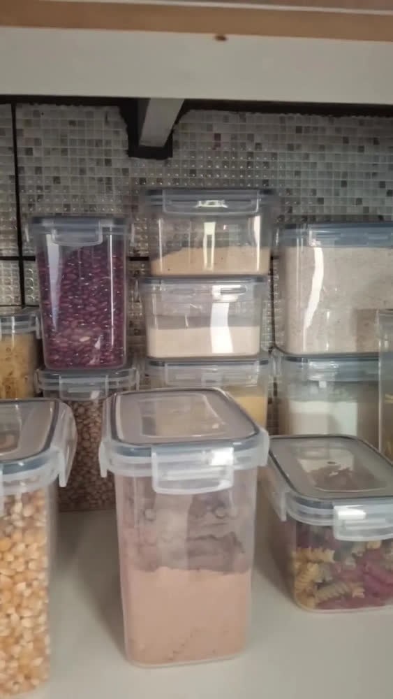 foto de Kit 15 Potes Herméticos Empilháveis Quadrados para Mantimentos e Organização da Cozinha com Tampa e Vedação de Silicone Branco Shokki