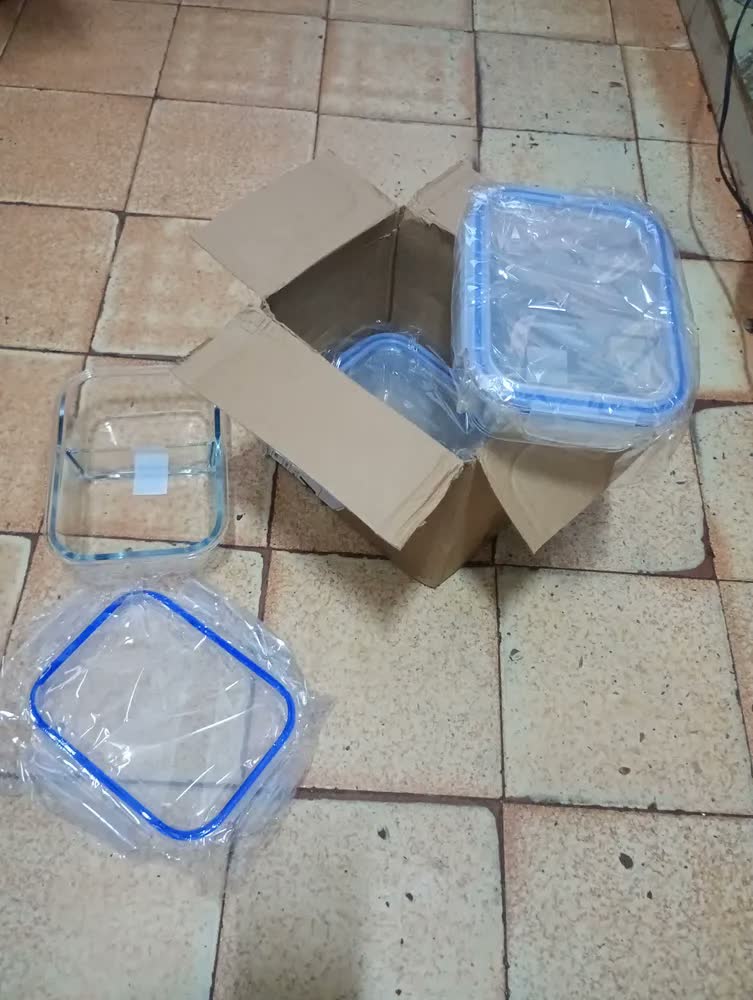 foto de Kit 3 Potes de Vidro 1040ml com Divisória e Tampa Hermética Borossilicato Pítia