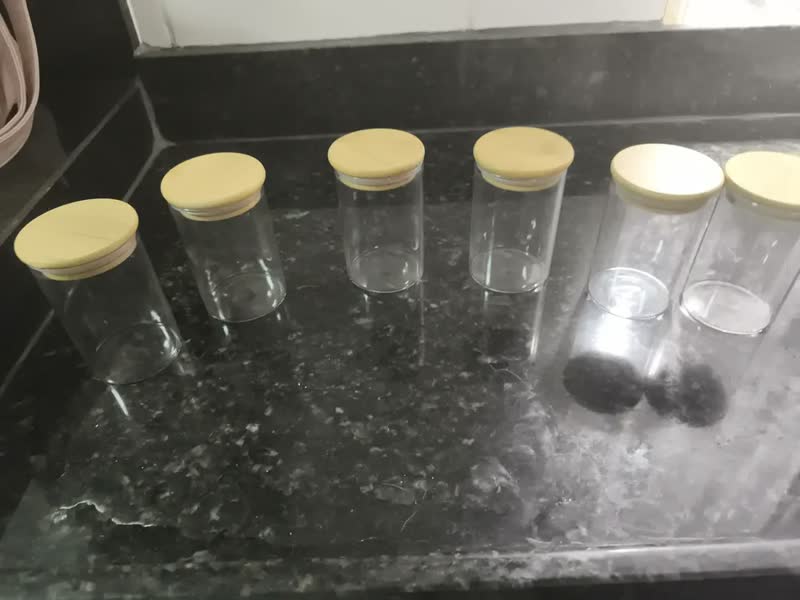 foto de Kit 6 Potes de Vidro Hermético 250ml Tampa Bambu Porta Mantimentos Organizador Cozinha Vedação Silicone temperos