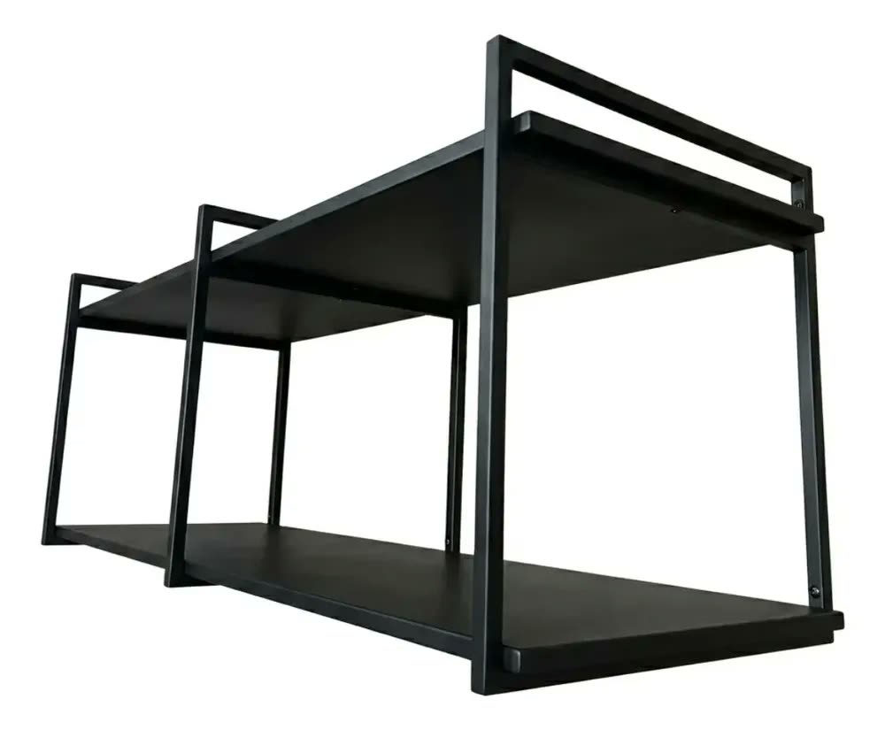 foto de Prateleira Industrial Dupla Bimove Suporte Metal 150x40cm Preto