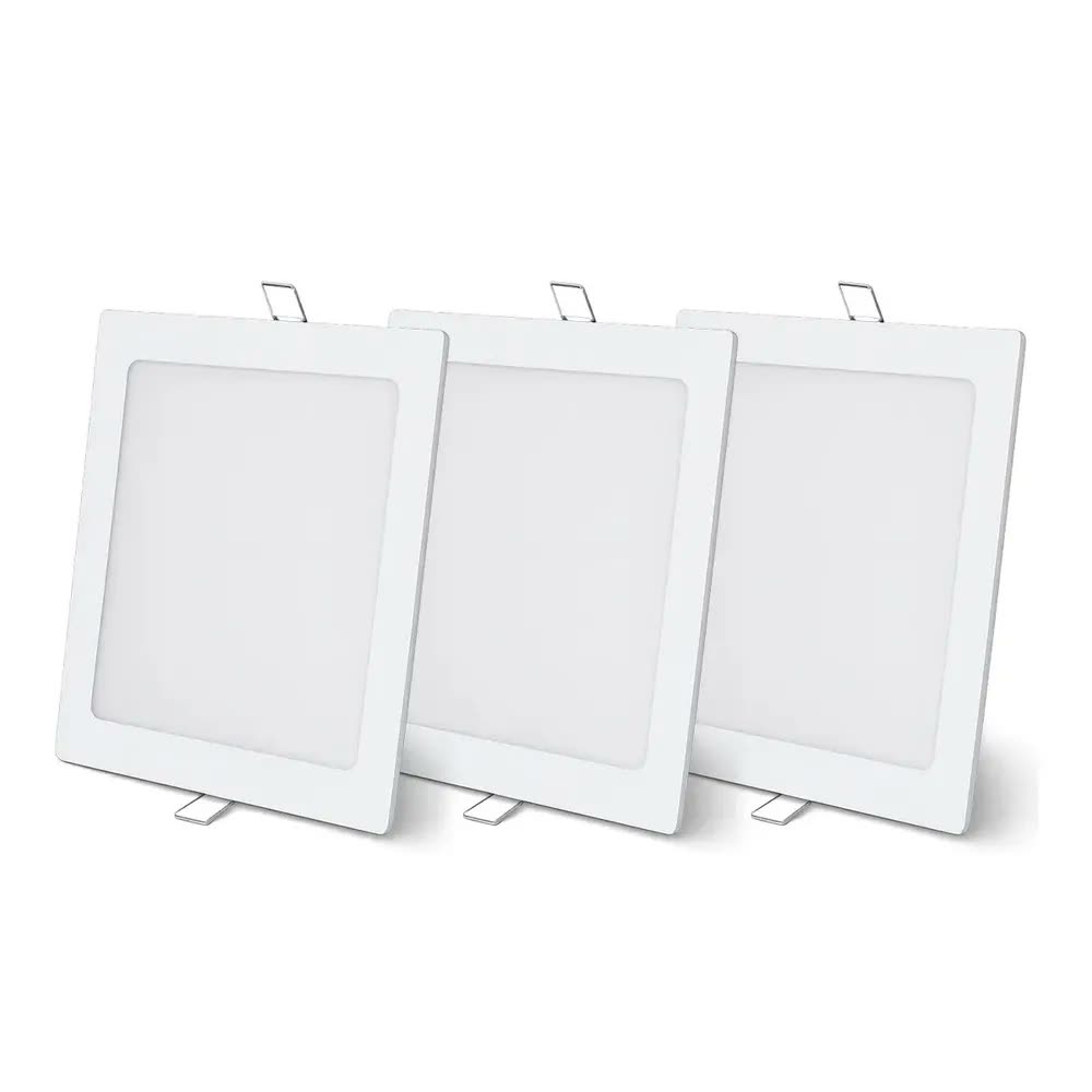 Kit 3 Painel Led Plafon Aluminio Embutir Quadrado 6500K Branco Frio 18w 22x22Cm