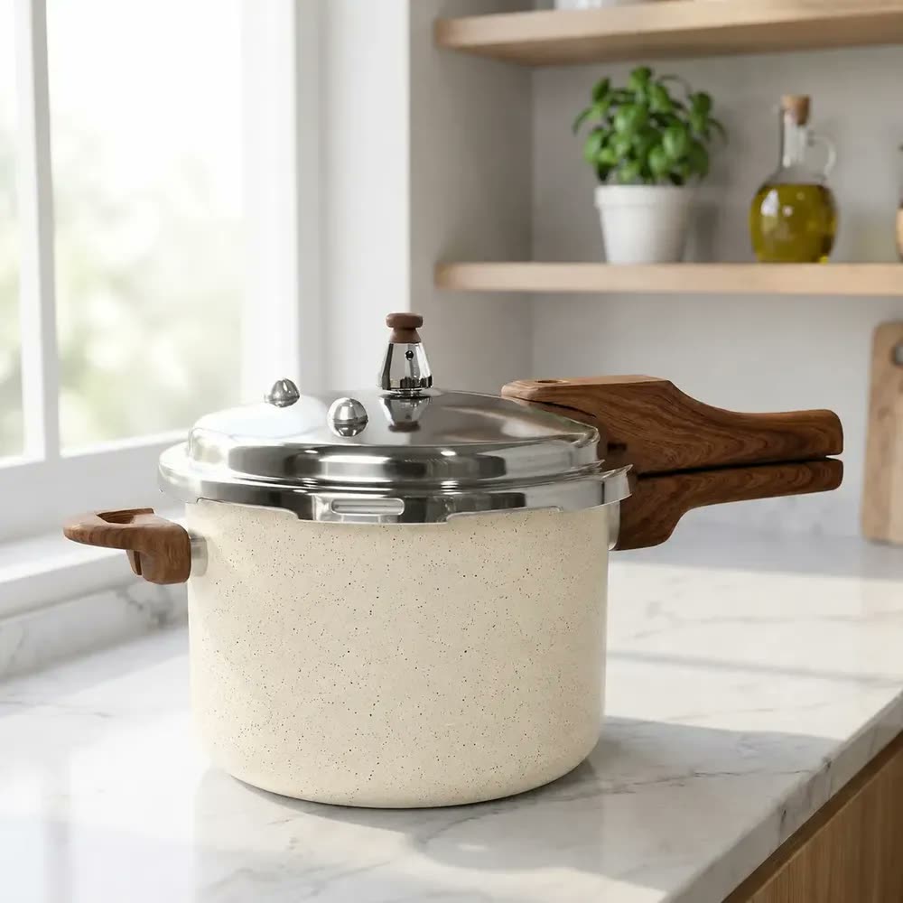 Panela Pressão 4,2l Indução Cerâmica 4 Válvulas Segurança Cor Creme