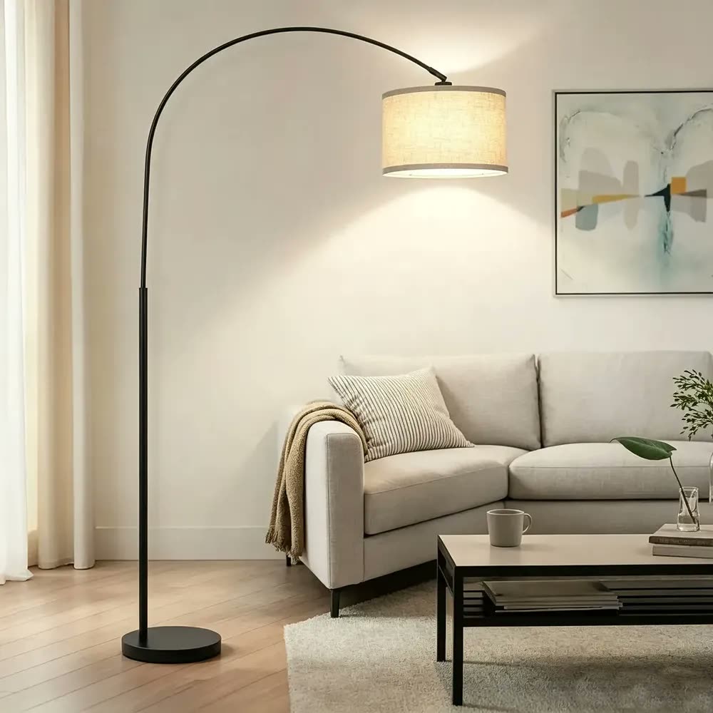 Jayden Luminária de Chão - Arco Abajur de Chão para Sala e Quarto, Base Estável e 3 cores de luz de 9W, Abajur de Tambor ajustável Lâmpada de piso de LED,110-220V