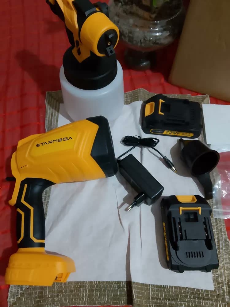 foto de Pistola De Pintura Hvlp Elétrica Com 2 Baterias Portátil 1000ml 500W Sem Escovas Profissional Pulverizadora Espuma Viva