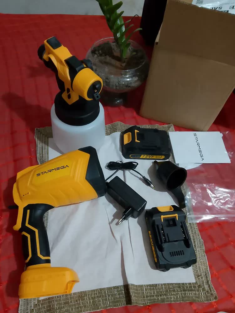 foto de Pistola De Pintura Hvlp Elétrica Com 2 Baterias Portátil 1000ml 500W Sem Escovas Profissional Pulverizadora Espuma Viva