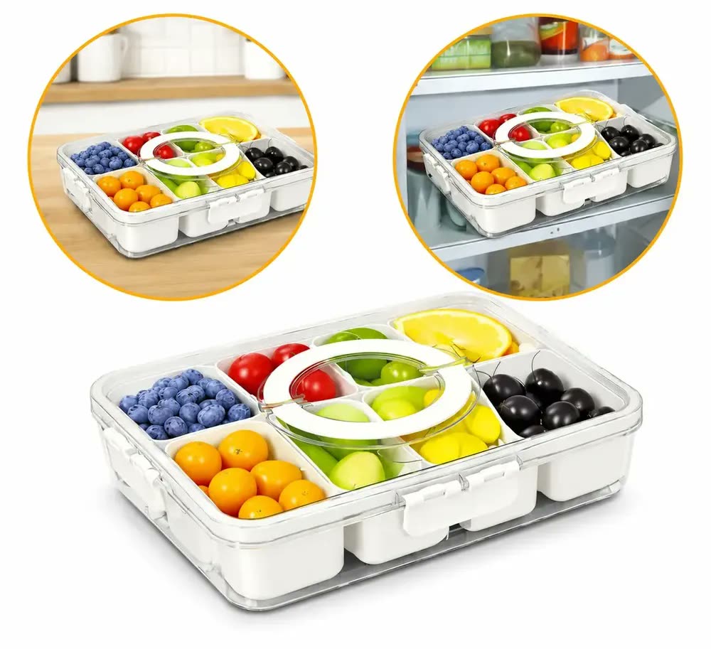 foto de Pote Hermético Organizador de Geladeira 8 Divisórias com Tampa Porta Frios Conserva Frutas Legumes Lanches Multiuso Vedação Hermética