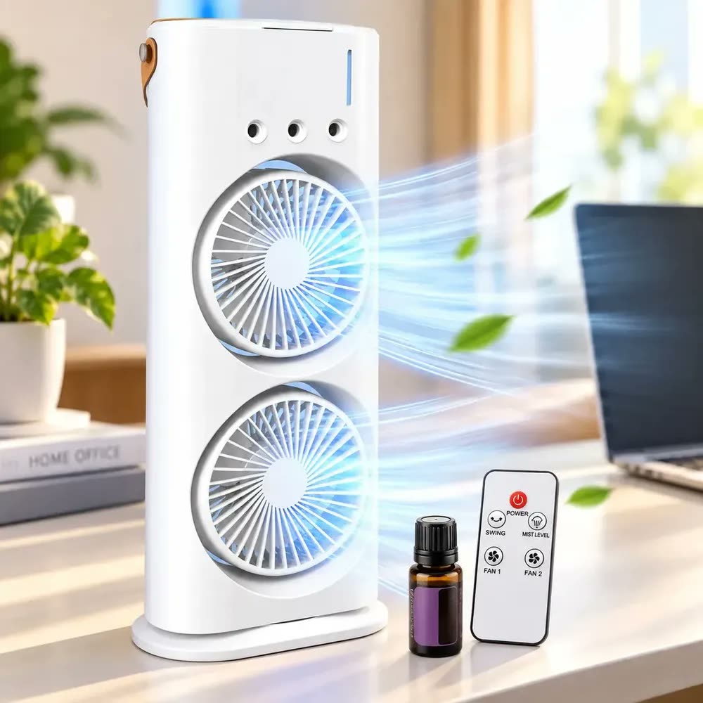 Ventilador Climatizador Portátil Umidificador Duplo De Mesa Branco