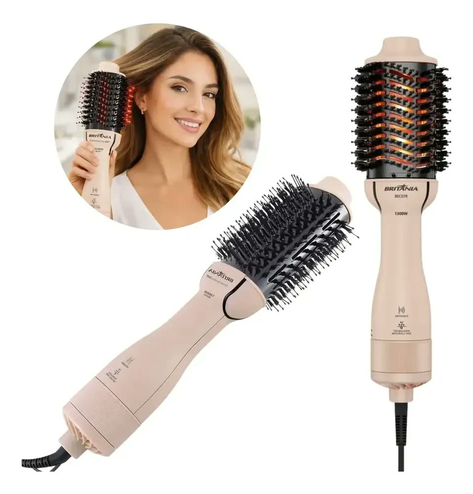 foto de Escova Secadora 4 em 1 Britânia BEC07R Cerâmica 1300W Bivolt Rosa - Seca, alisa, modela e dá volume aos cabelos, proporcionando mais praticidade para a rotina de cuidados