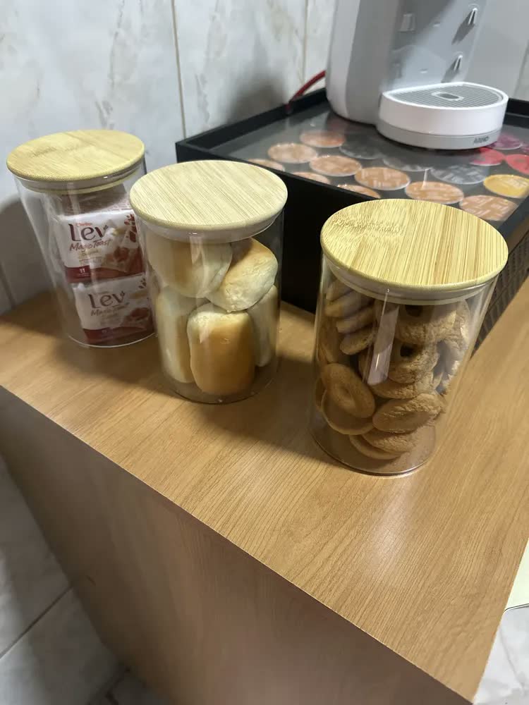 foto de Kit 3 Potes De Vidro Hermético 1000ml Tampa De Bambu Incolor