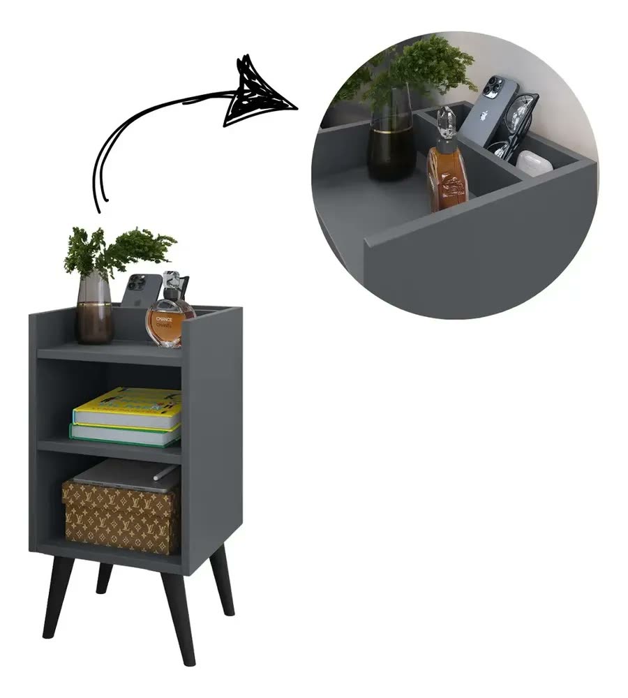 Criado Mudor P/ Cama Box Compacto C/ Prateleira Max Cor Cinza/ Cinamomo