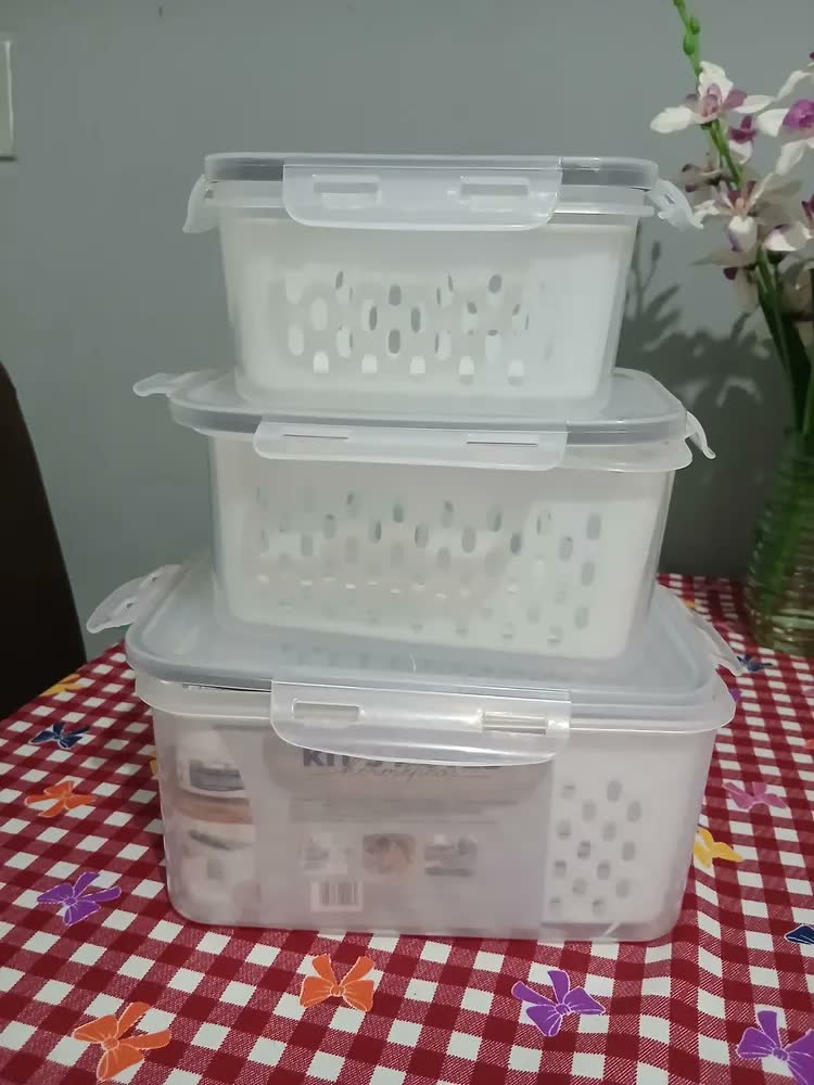 foto de Kit 3 Potes Hermeticos C/cesto Organizador C/trava Geladeira Branco