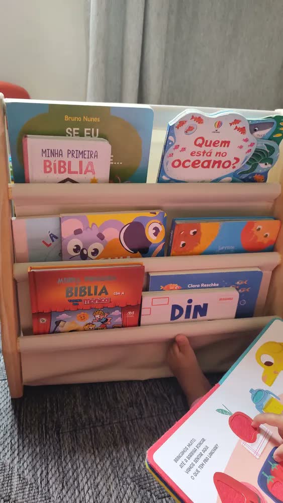 foto de Porta Livros Infantil Mini Montessori Estante Organizador Bege