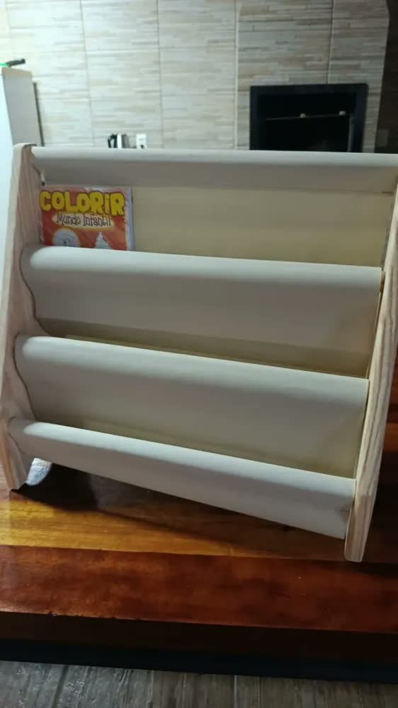 foto de Porta Livros Infantil Mini Montessori Estante Organizador Bege