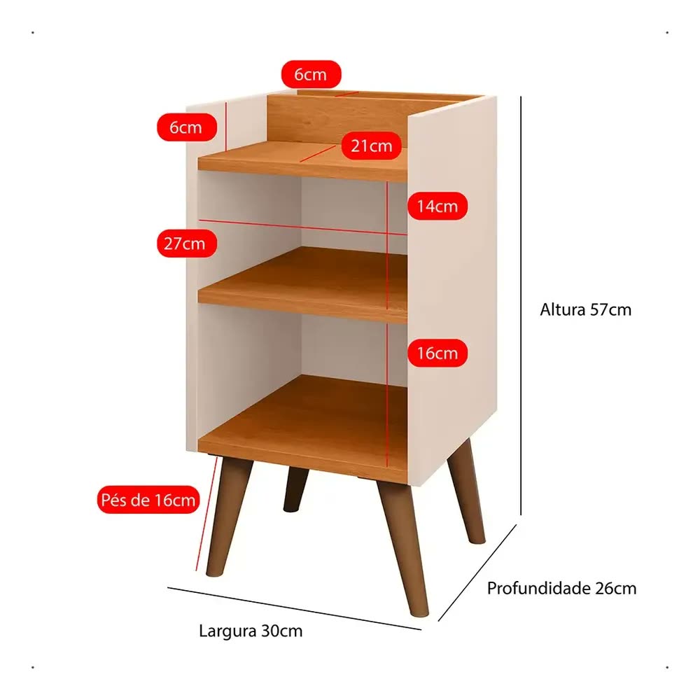 Mesa De Cabeceira Criado Max Quarto Com Suporte Celular Lux Acabamento Fosco Cor Off white/Cinamomo