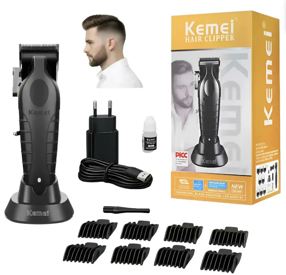 foto de Máquina de Cortar Cabelo Profissional Digital Protect Aparador de Barba e Cabelo Recarregável Sem Fio Corte Preciso Lâminas em Aço Inox Barbeador Elétrico Acabamento Masculino Uso Profissional Bivolt