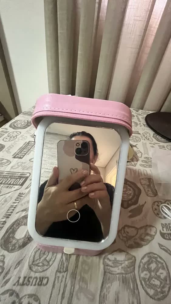 foto de LCK Comércio e Importação Necessaire maquiagem luz LED Retangular - Fria, Morna, Quente - Preto - Cabo USB 8.5 cm (Inclui: Com luz)