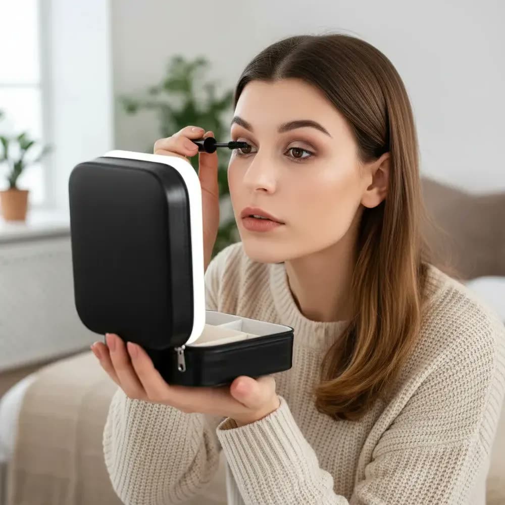 LCK Comércio e Importação Necessaire maquiagem luz LED Retangular - Fria, Morna, Quente - Preto - Cabo USB 8.5 cm (Inclui: Com luz)
