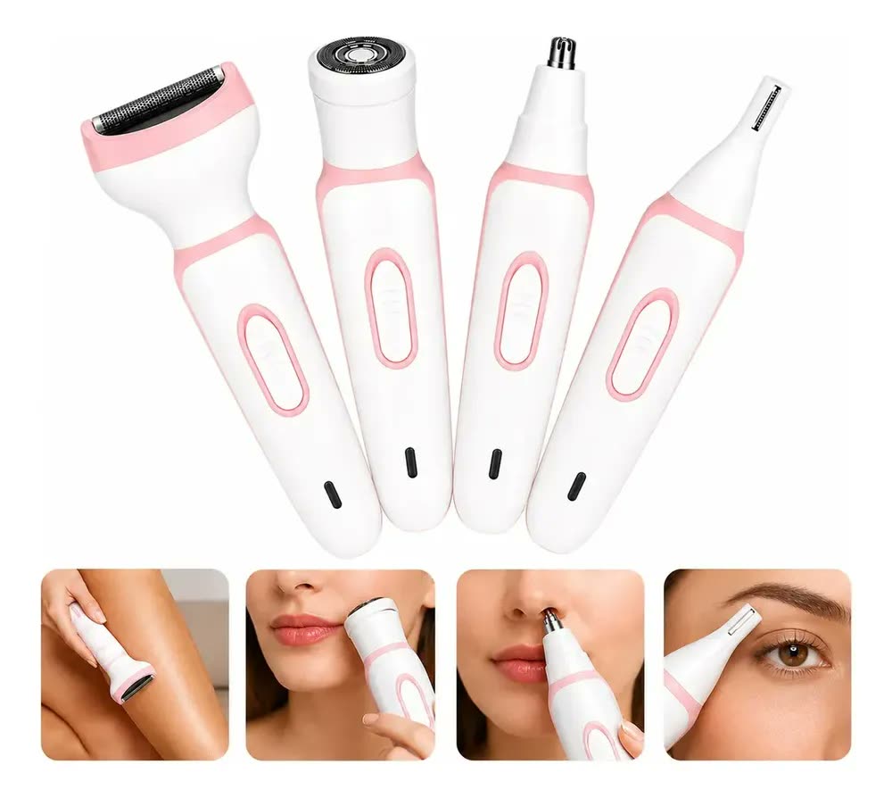 foto de Depilador Elétrico Feminino 4 em 1 Recarregável USB Maquininha Aparador Íntimo Corpo Rosto Facial Sobrancelha Nariz Orelhas Removedor de Pelos Trimmer Portátil Sem Dor Alta Precisão SAMZHE