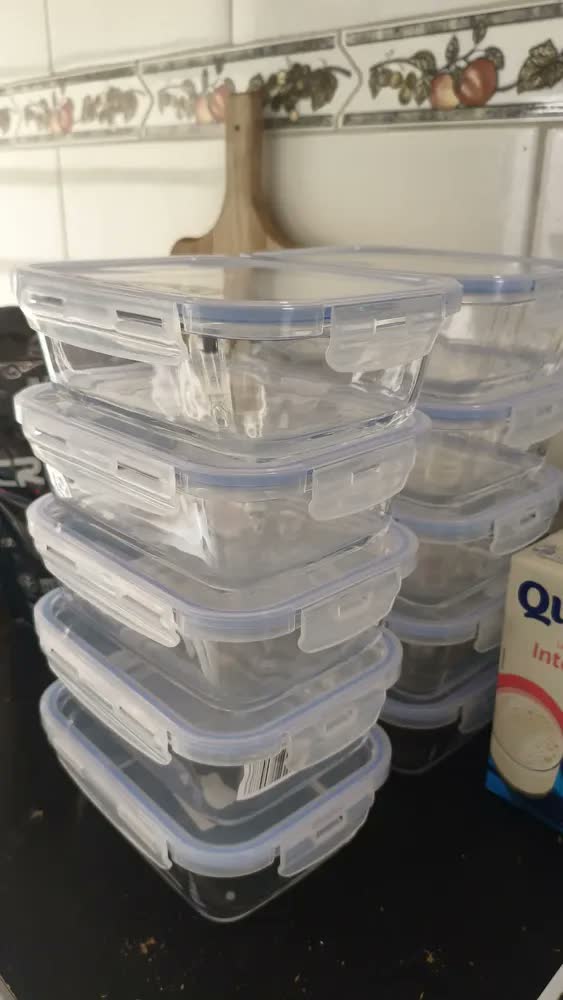 foto de Kit 10 Potes 1040ml de Vidro Borossilicato Tampa Hermética 4 Travas Pítia