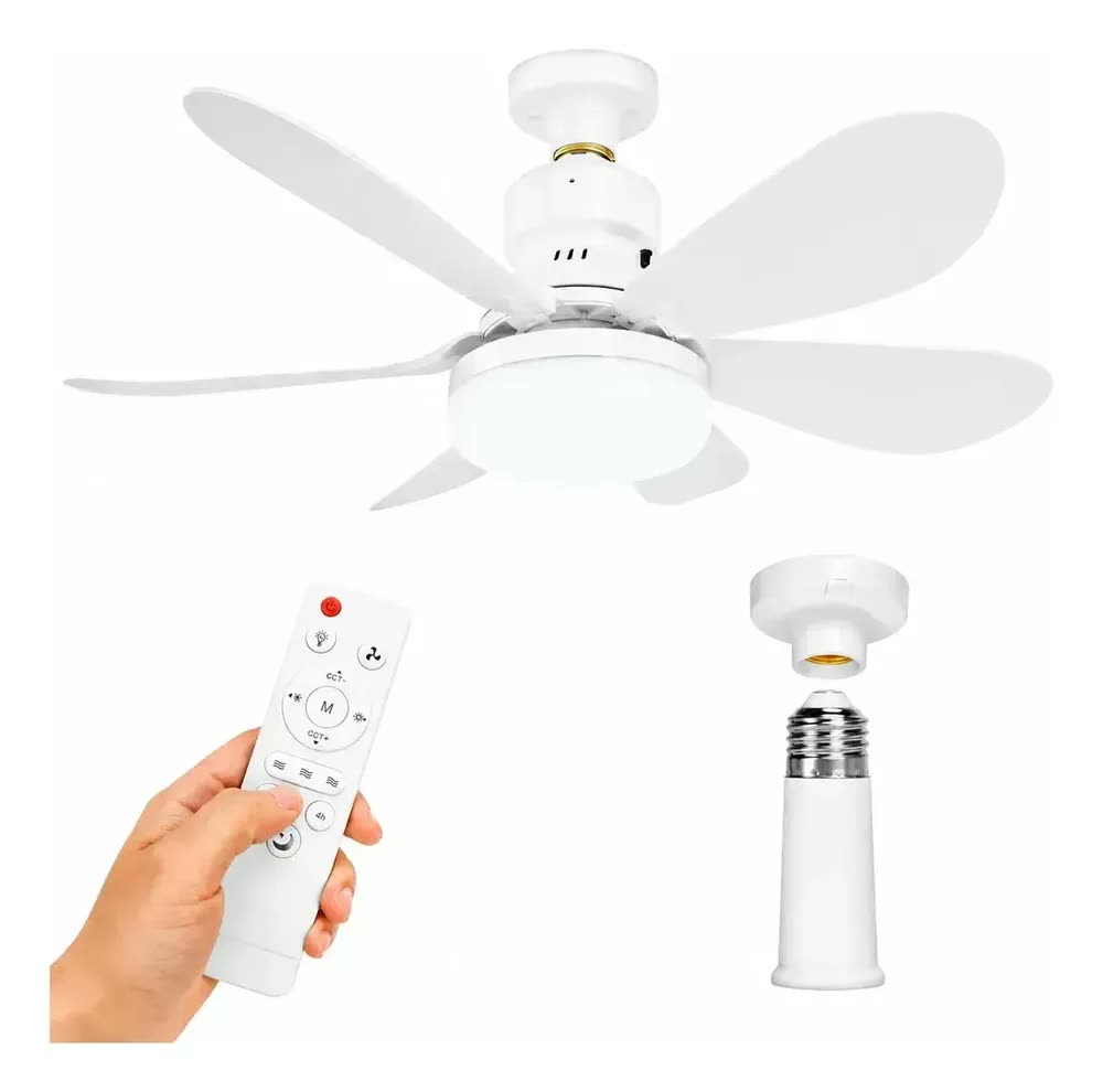 Ventilador de Teto SolViva Com Luz LED e Controle Remoto, 52 cm de Diâmetro, Branco