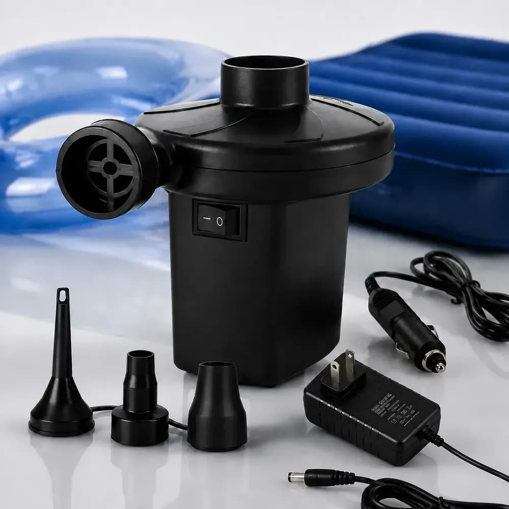 Compressor Bomba Inflador De Ar Elétrico Bivolt Portátil 3 Bicos Para Encher e Esvaziar Colchão Piscina Boias Inflável Bivolt