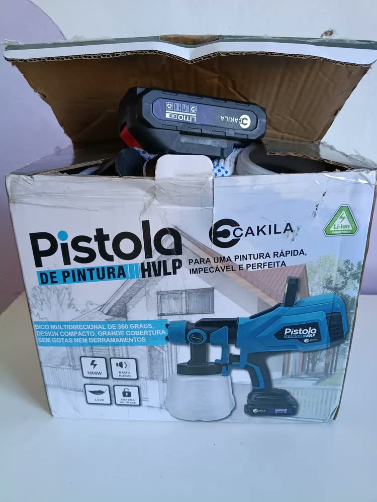 foto de Pistola de Pintura Elétrica HVLP CAKILA Sem Fio Com 2 Baterias Recarregáveis e Reservatório de 1400ml