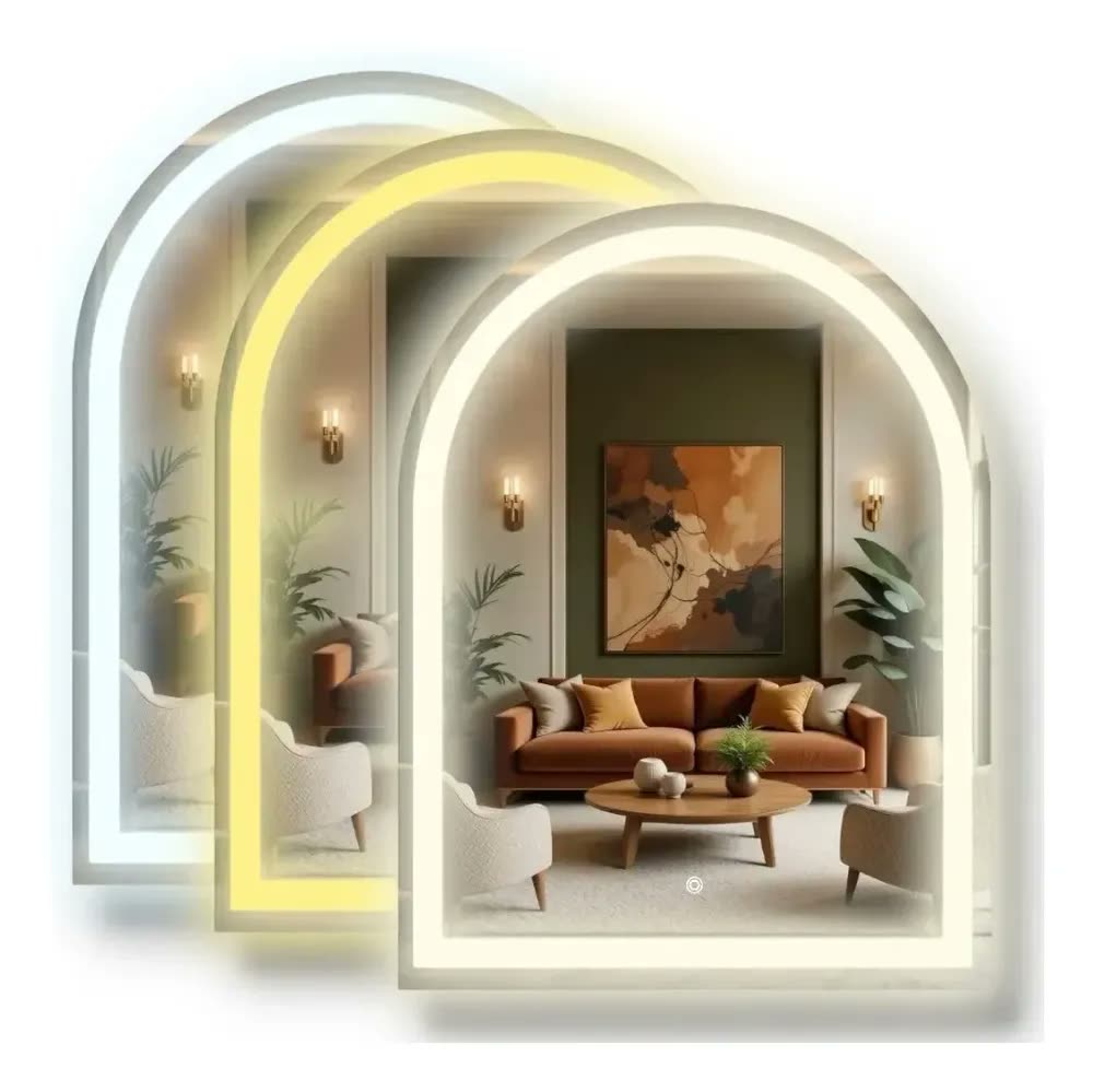 Espelho Arco Meio Corpo 3 Cores Luz Sensor Jateado Iluminado 50x70cm - 3 Tons De Led