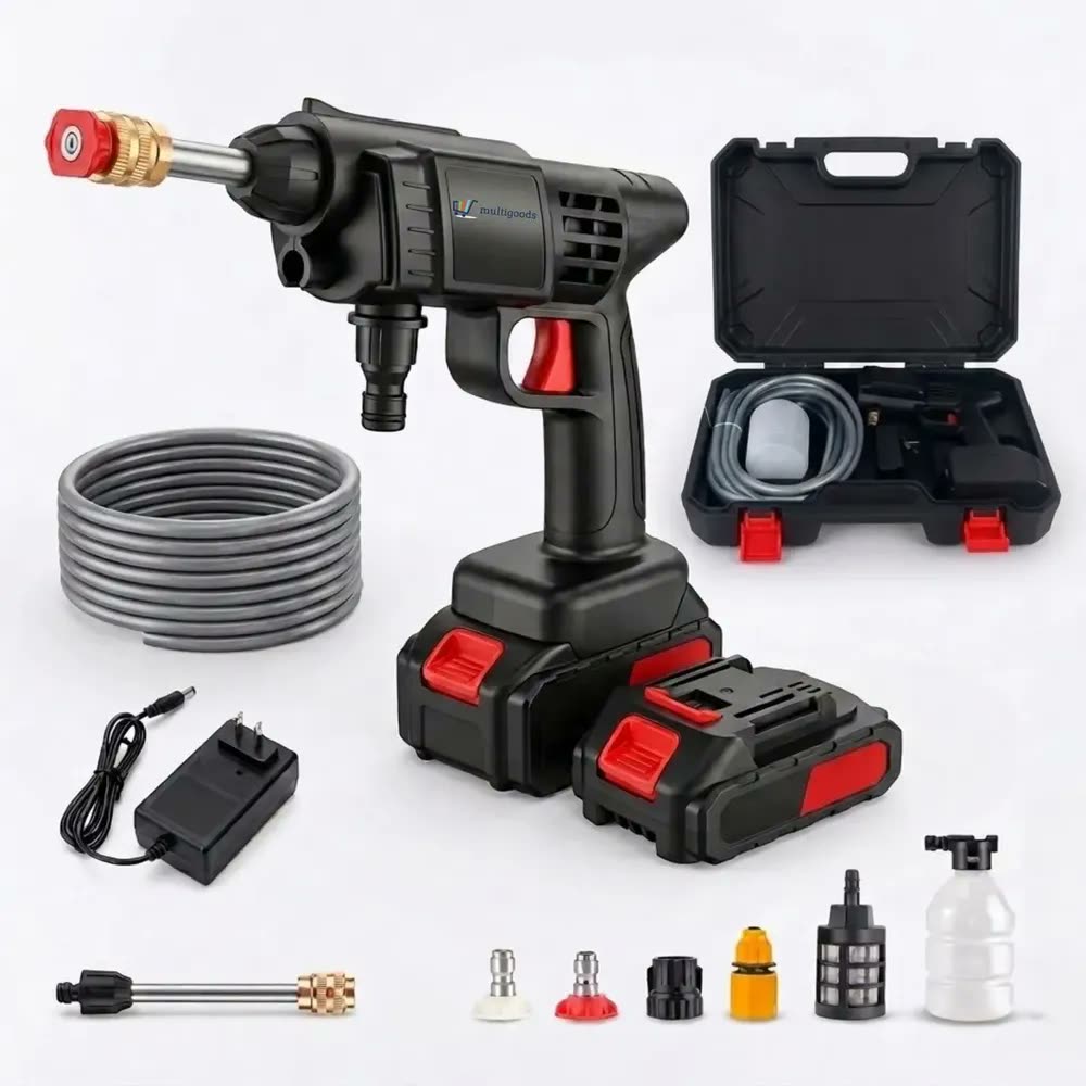 foto de Lavadora Lava Jato Portátil Alta Pressão 2 Baterias Recarregavel Com Maleta Completa Bivolt Multigoods Para Carro Moto Quintal Janelas