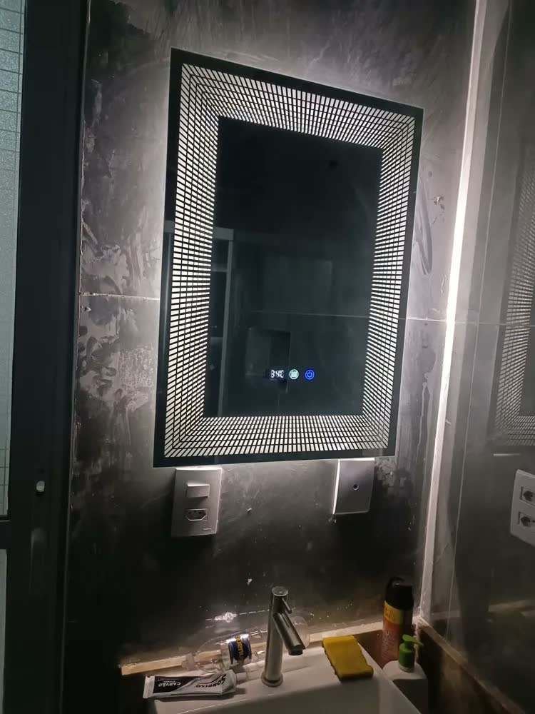 foto de Espelho Retangular de Parede LED Touch 40x60cm, Com 3 Cores de Luz e Antiembaçante