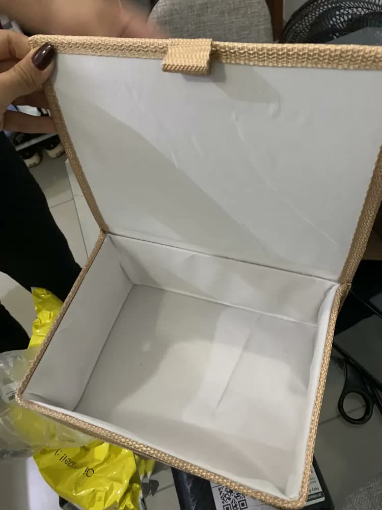 foto de Cestos Caixa Organizadora De Bambu 24x18 Com Tampa E Forro P Bambu