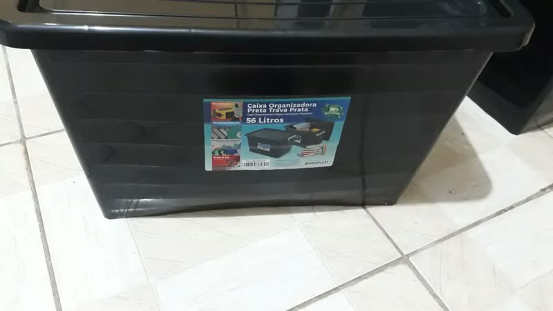 foto de Caixa Organizadora Multiuso Plástica 56 Litros Com Tampa Preto