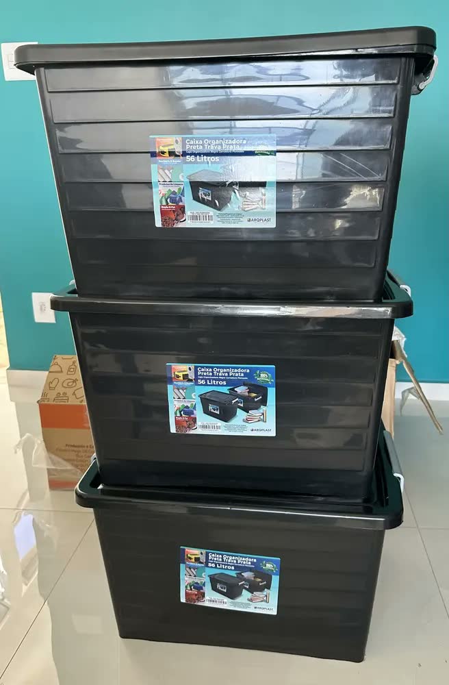 foto de Caixa Organizadora Multiuso Plástica 56 Litros Com Tampa Preto