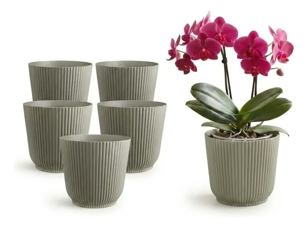 Kit 5 Vasos De Orquídea Grande Cachepot De Plantas E Flores Cor Cinza