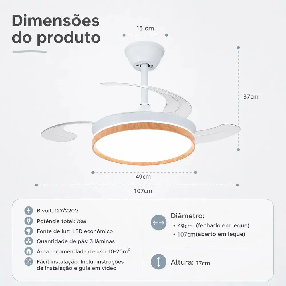 Ventilador de Teto Smart Unic Retrátil 42