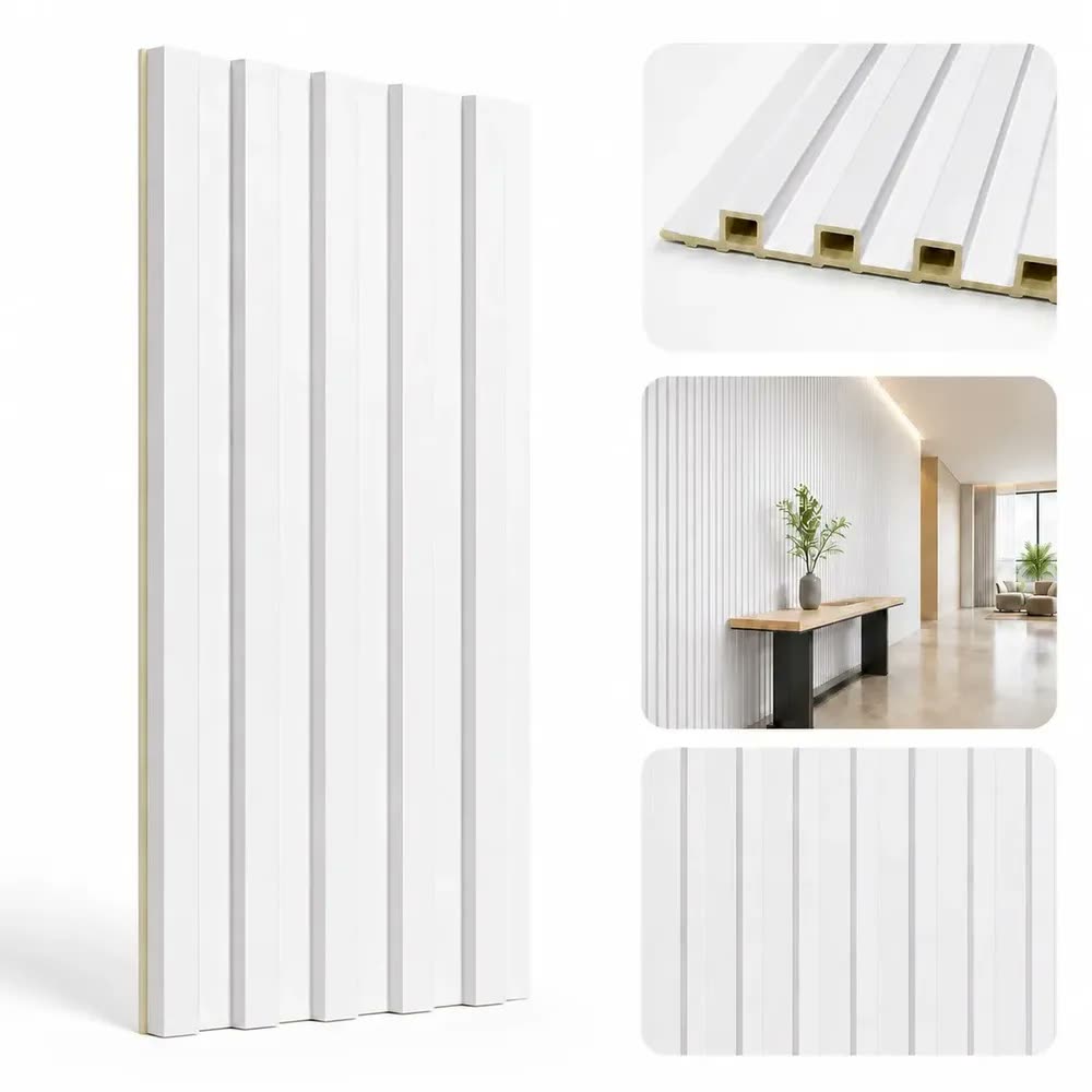 Painel Ripado 3D WPC Branco para Parede e Teto de 2,90m x 16cm