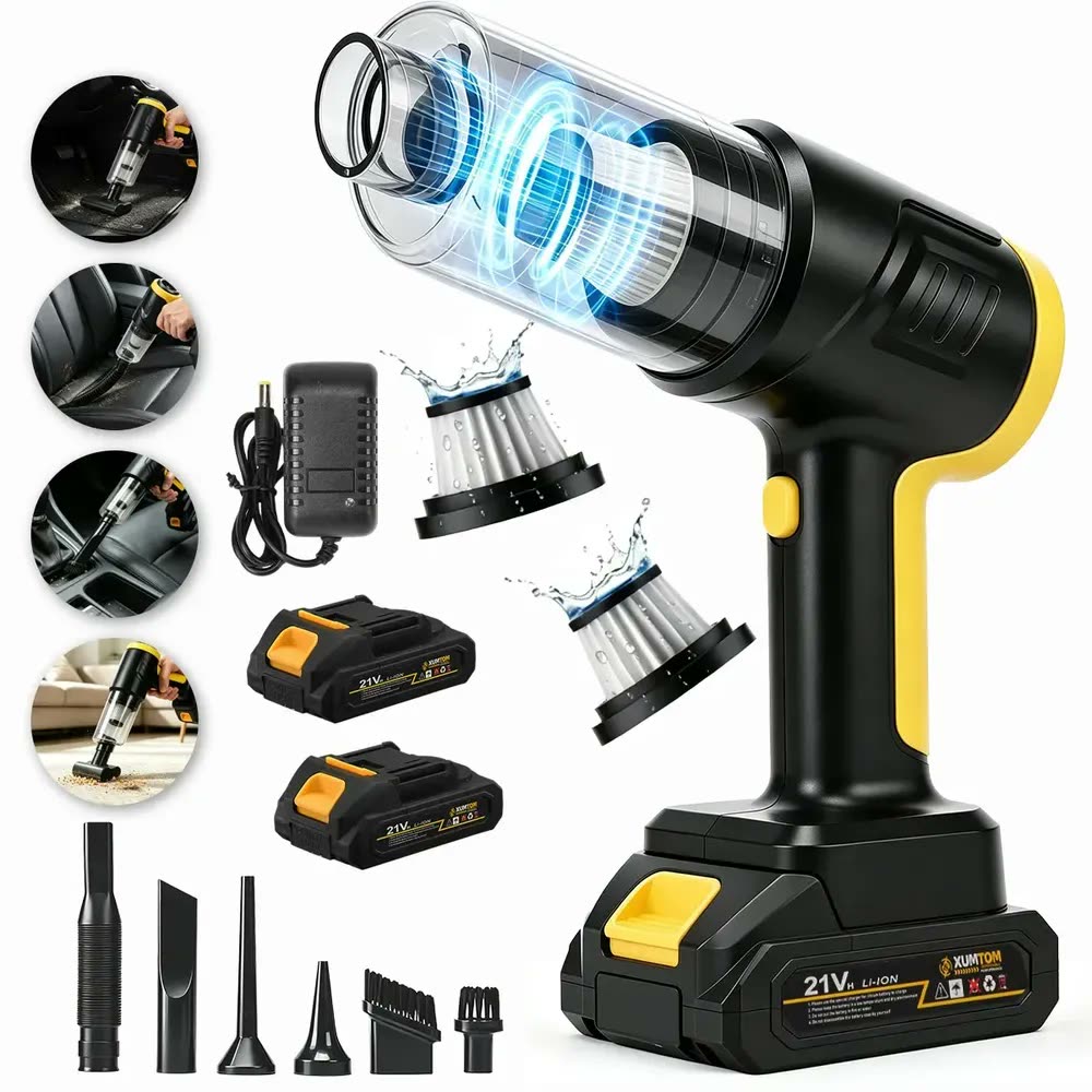 Aspirador De Pó Portatil Recarregável Turbo Com Bateria 21v Sem Fio Automotivo Elétrico Soprador Para Casa Carro Escritório