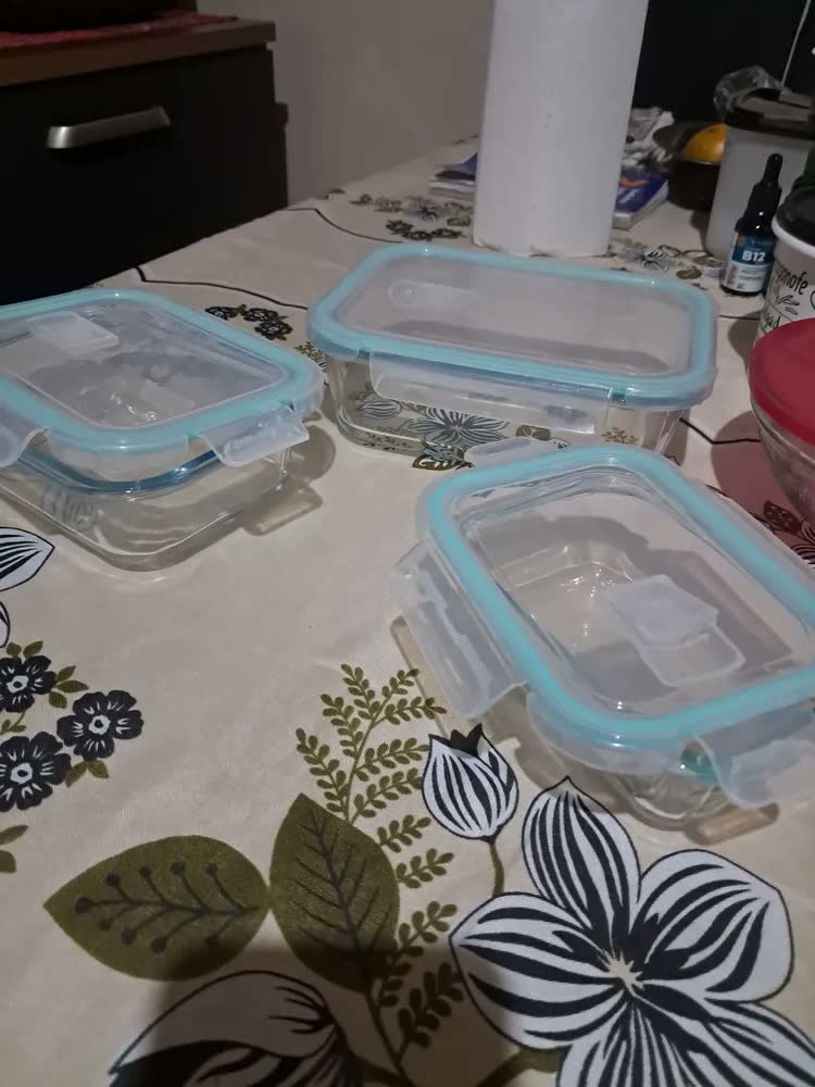 foto de Kit 3 Potes de Vidro com Tampa Hermética com Válvula de Respiração